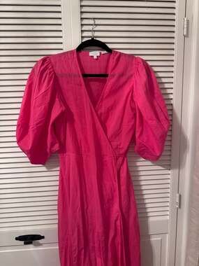 Rhode Pink Fiona Puff Sleeve Cotton Wrap Maxi Dress
